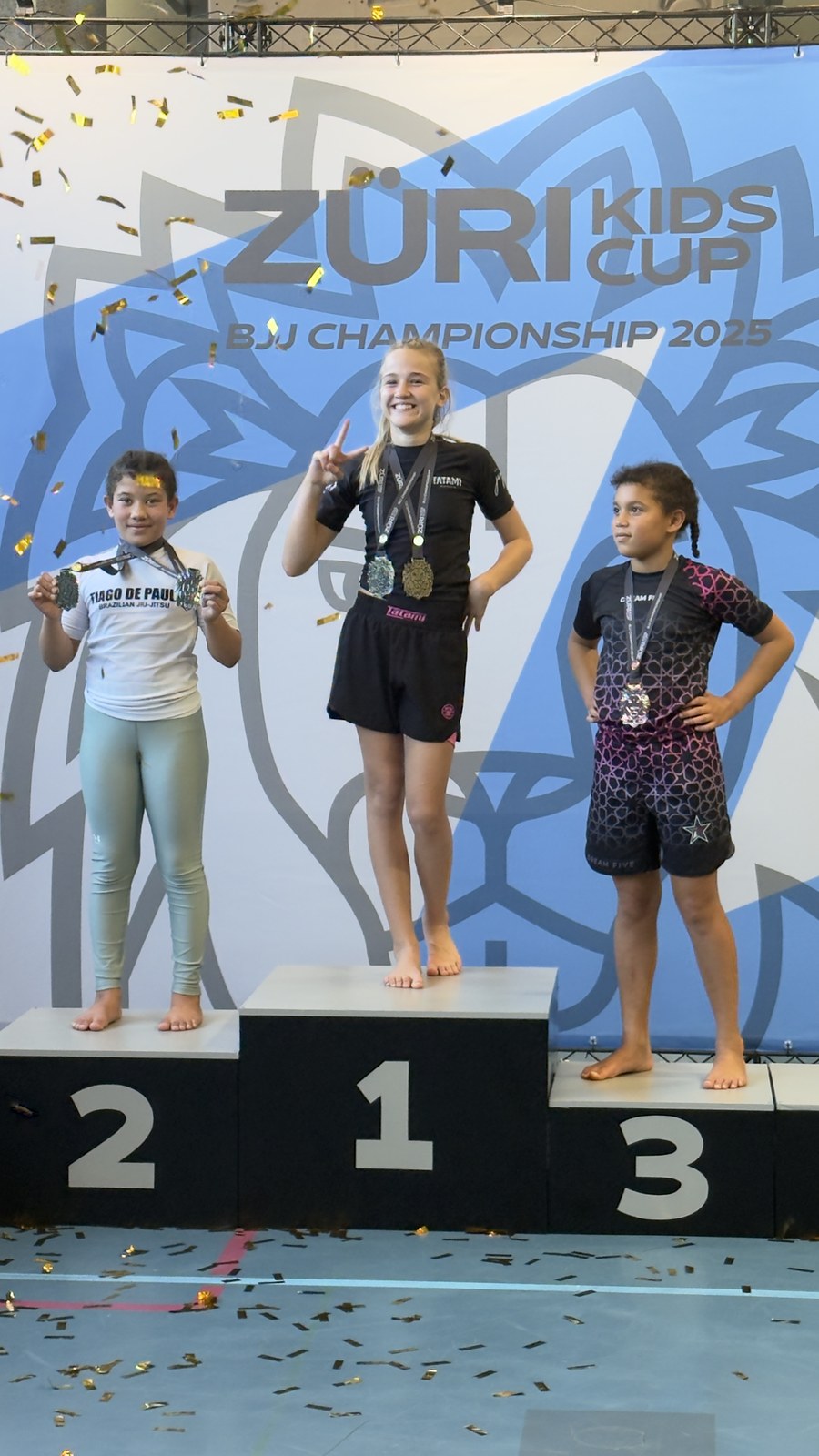 Zweiter Platz in der No-Gi-Kategorie am Züri Kids Cup BJJ Championship 2025.